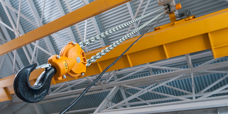 Factory overhead crane hook and chain